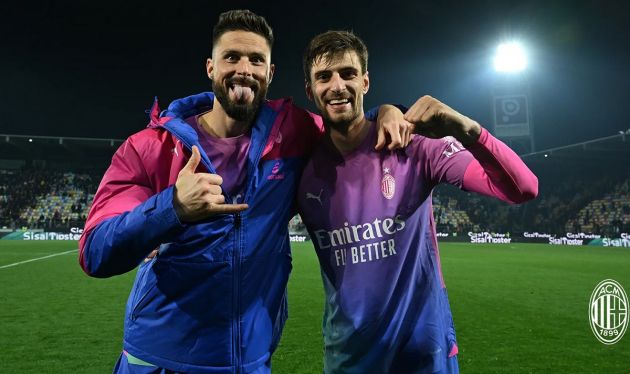 Olivier Giroud and Matteo Gabbia Milan